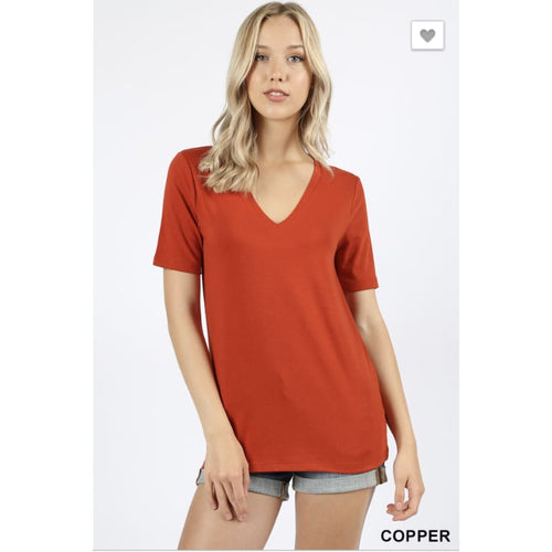 VNeck Basic Tee Copper - The GyPsY Barn Boutique