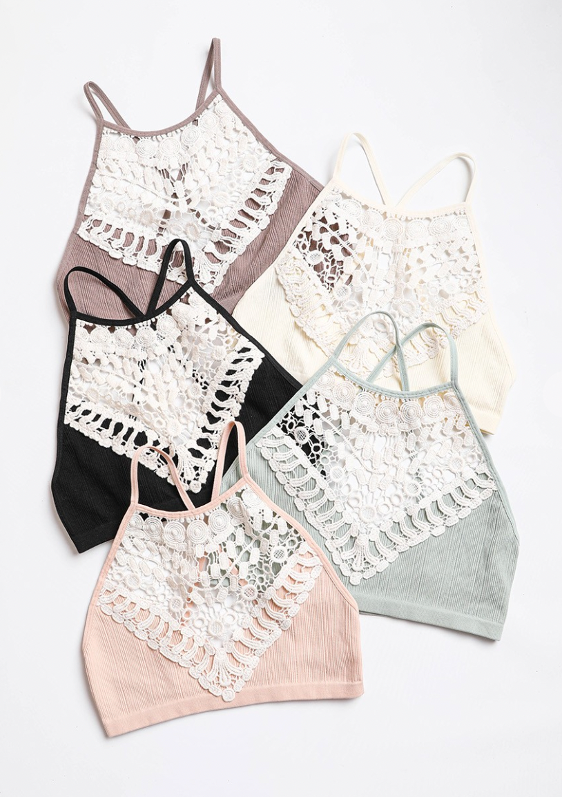 Crochet Lace High Neck Bralette Blush