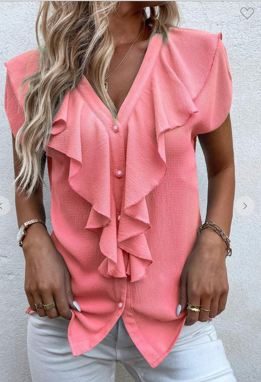 Solid Ruffle Trim Top Pink