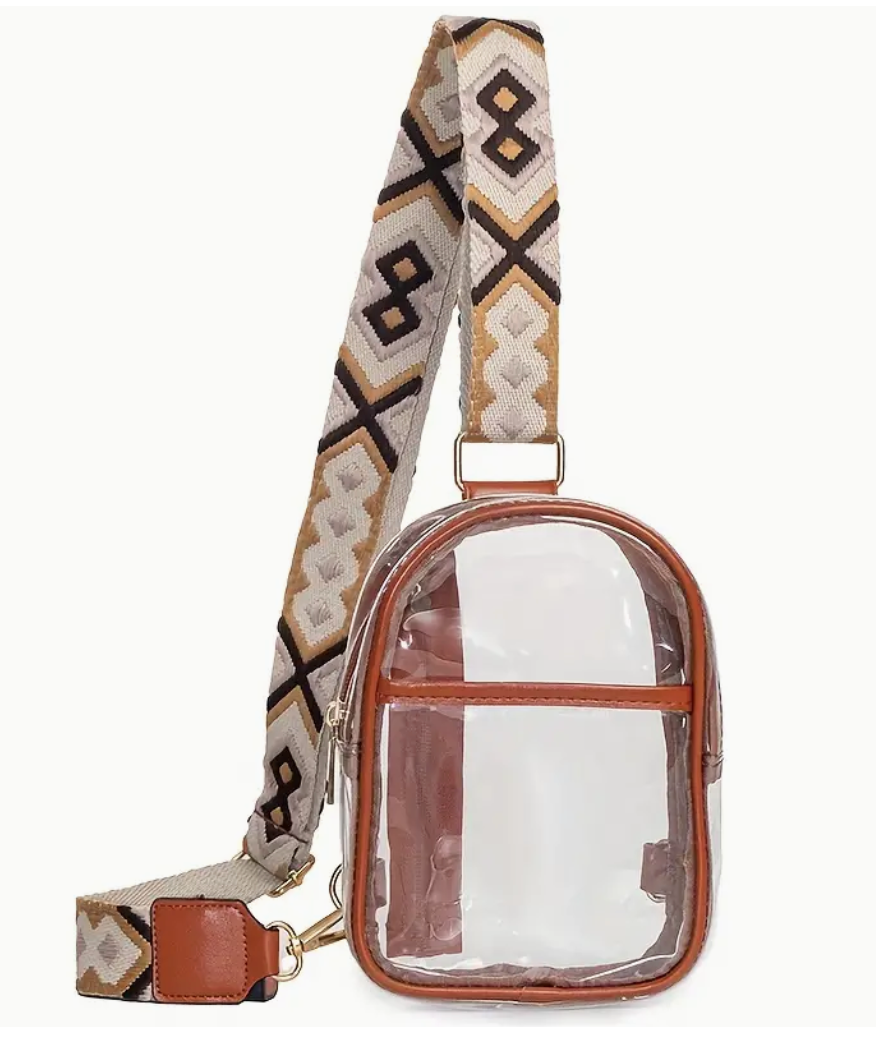 Clear Transparent Cross Body/Brown