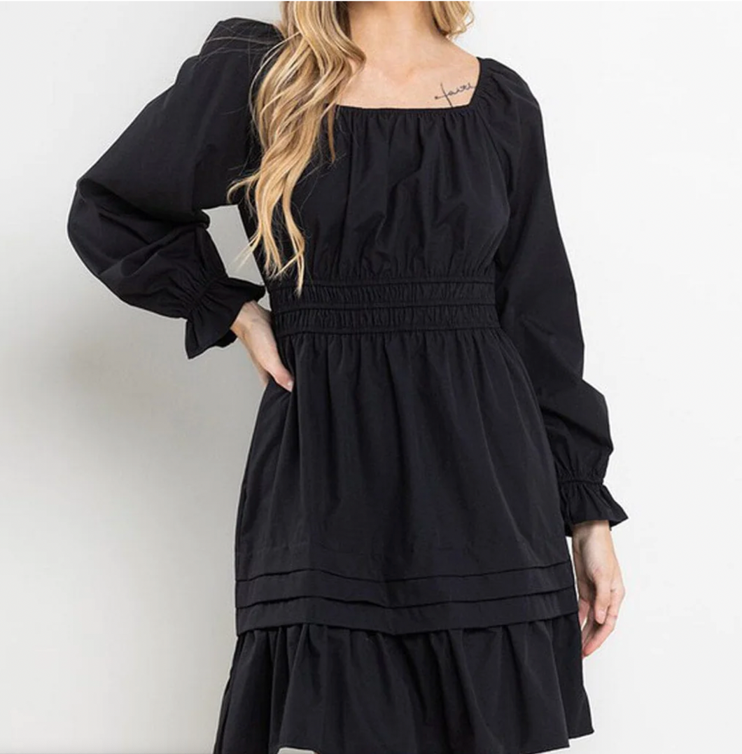 Black Mid Long Sleeve Dress