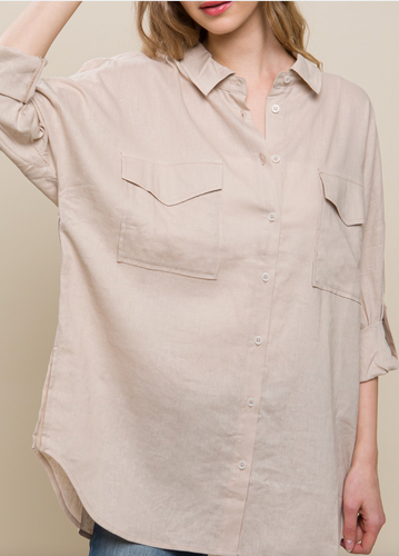 Linen OverSize Shirt Tan