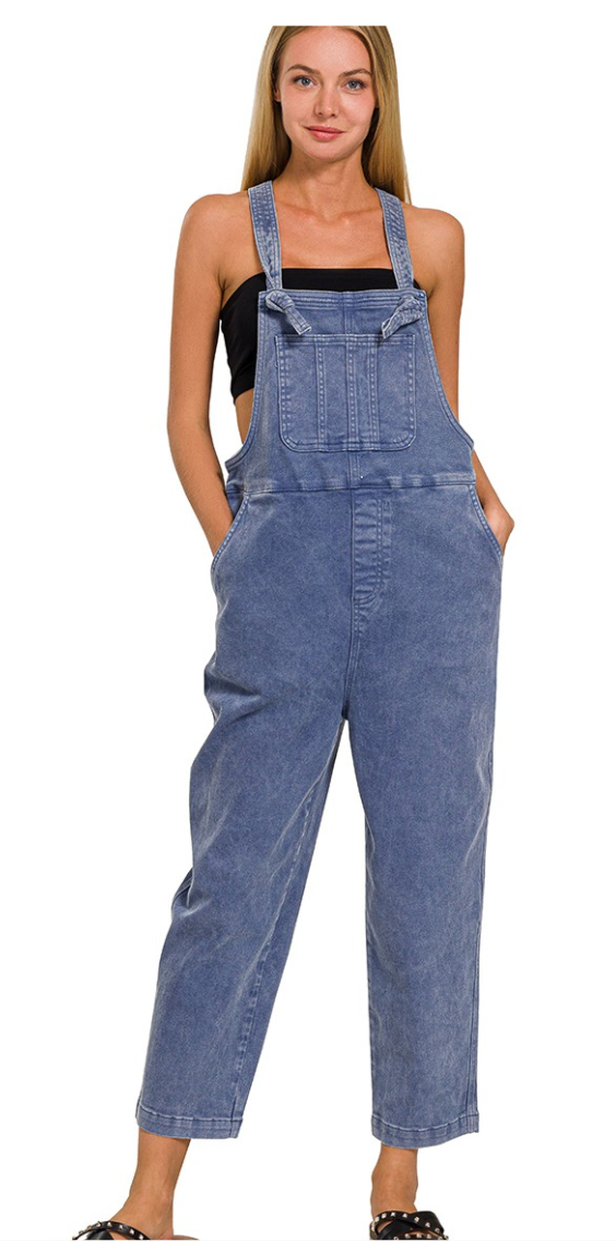 Washed Knot Blueberry Overalls