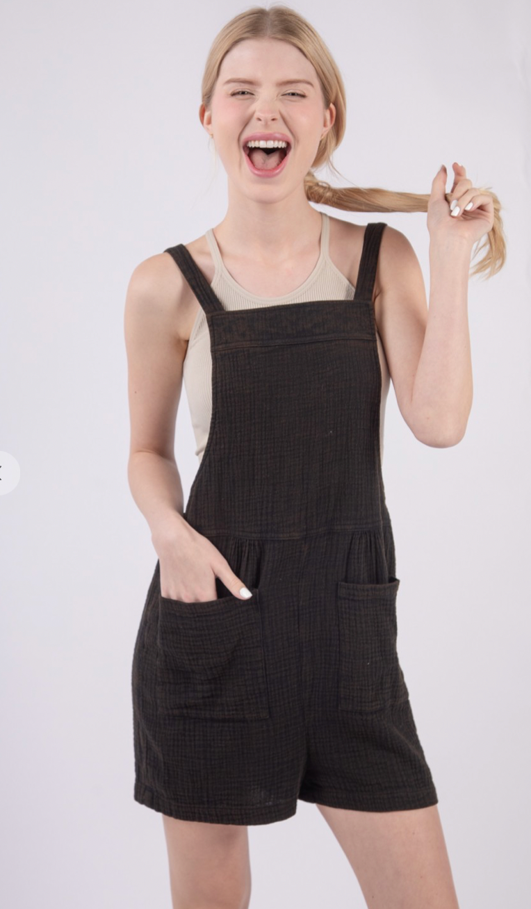 Double Gauze Overall Romper Blk