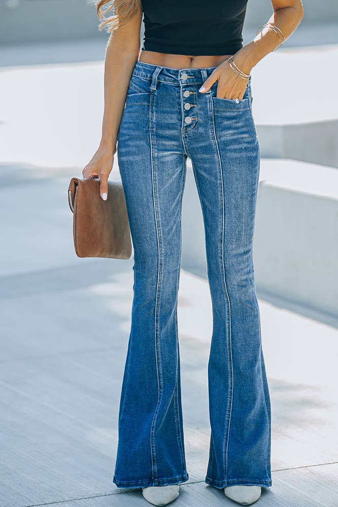 Washed Flare Jeans with Pockets