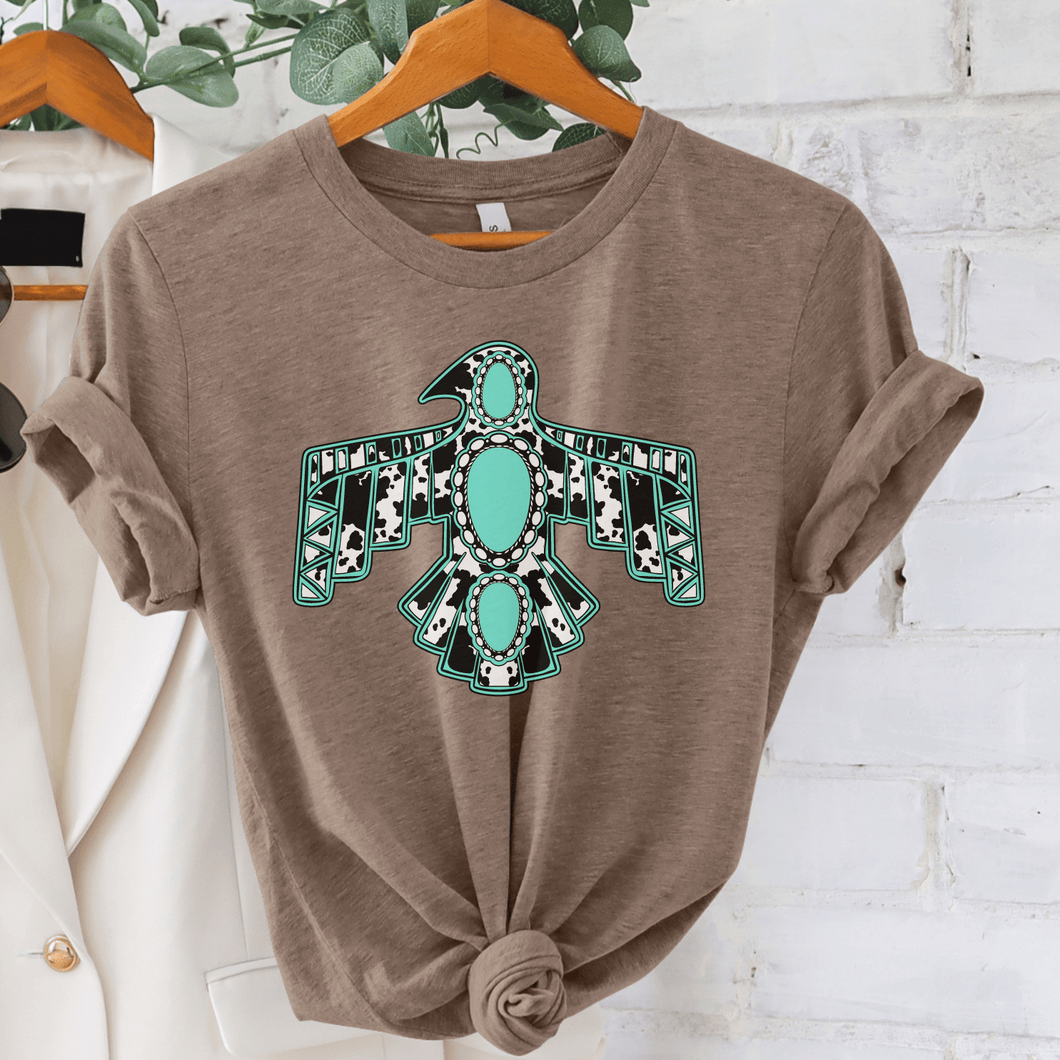 Cow Turquoise Thunderbird Western Soft Graphic Tee