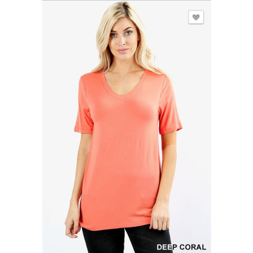 Basic Dp Coral V Neck - The GyPsY Barn Boutique