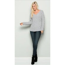 H Gray V Neck Sweater - The GyPsY Barn Boutique