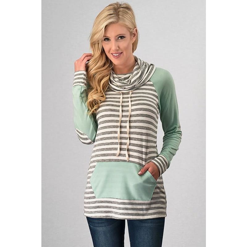 Mint and Gray Cowl Sweatshirt - The GyPsY Barn Boutique