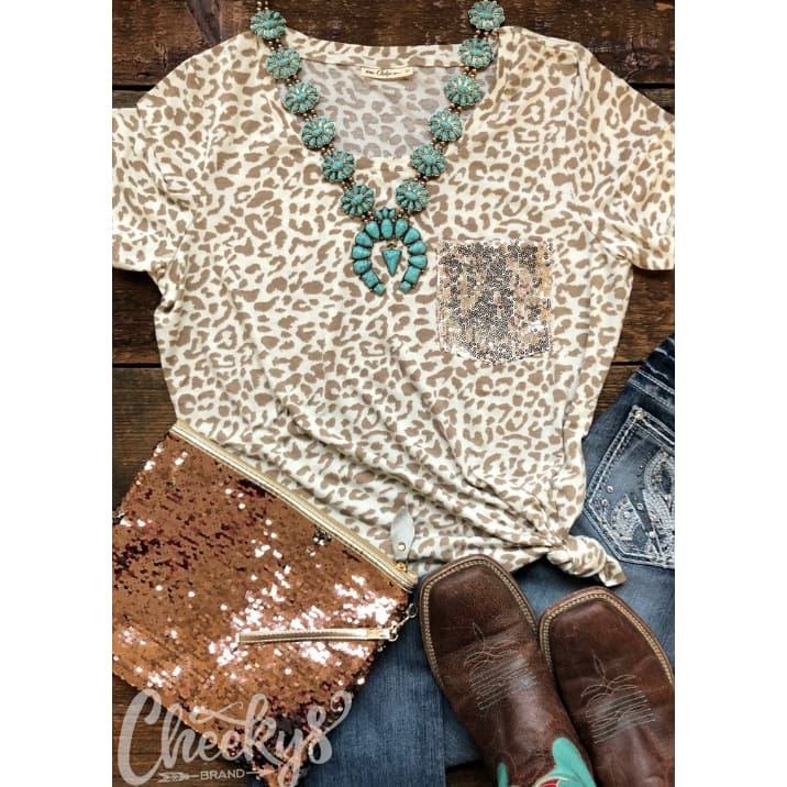 Snow Leopard Sequins Tee - The GyPsY Barn Boutique