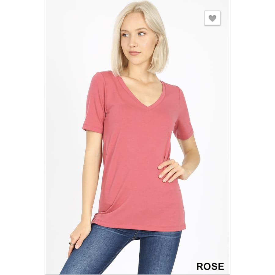 VNeck Basic Tee Rose - The GyPsY Barn Boutique
